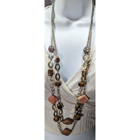 Retro Chunky Ceramic Glass And Metal Layered Necklace - Picture 2 of 8